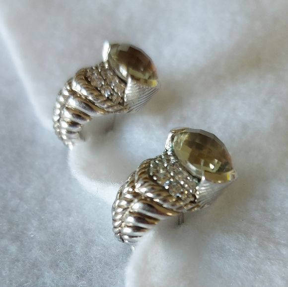 Green quartz Judith Ripka sterling silver crossover hoop earrings - Picture 4 of 11